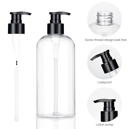 Empty Plastic Pump Bottles Dispenser 2 Pack Clear Refillable Pump Bottle for Shampoo, Liquid Soap, Massage Oil