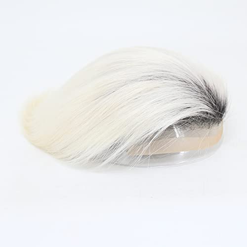 ZigZag Hair Mens Toupee Black Roots Ombre Platinum Blonde 8x10inch Human Hair #60 Color Lace Front Toupee for Men Soft Thin Skin Mens Hair pieces Hair Replacement System Mono with PU around Base (8x10, Ombre #60)