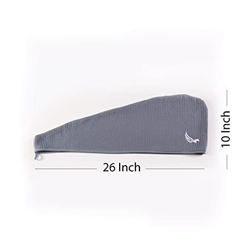 100% Turkish Cotton Hair Towel Wrap for Women,Non Microfiber,Super Absorbent,AntiFrizz,Plopping Hair Drying Waffle Bath Towels for Curly,Long&Thick Hairs,Head Wrap,2 Pack10x26inc (Grey+Grey)