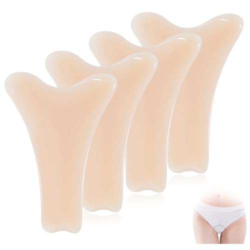 4 Pack Y-Shape Invisible Concealer Pads for Women, Reusable Self-Adhesive Silicone Covers, Seamless Underwear Guard & Smoothing Inserts for Leggings, Yoga Pants, Swimsuits, and Bikinis, Light Nude