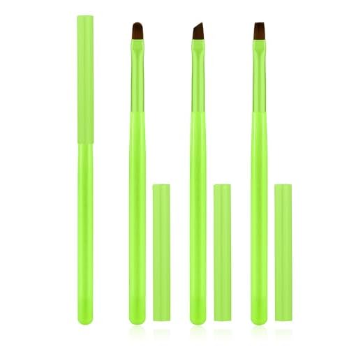 3PCS Nail Polish Clean Up Brush, Round&Falt&Angled Acetone Resistant Nail Brush for OPI Nail Polish Remover, Fingernail Cleaning Brushes at Home Nail Art and Designs(Bright Green)