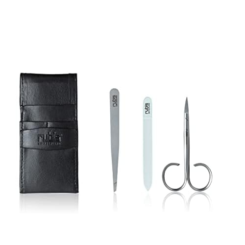 Rubis 3-Piece Manicure Set for Men and Women with Black Leather Case, Includes Tweezers, Nail Scissors, and Glass Bead Nail File, 1K400,Rubis Switzerland Swiss Made World Renowned Precision