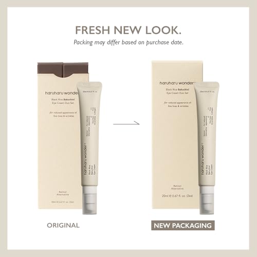 HARUHARU wonder Black Rice Bakuchiol Eye Cream, Smooths Fine Lines & Crow¡¯s Feet, Reduces Puffiness & Dark Circles, Lightweight Day and Night Care, Holiday Stocking Stuffer, 1.34 fl. oz (Duo Set)