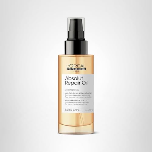 L'Oréal Professionnel Paris Absolut Repair 10-in-1 Oil – Nourishing Multi-Benefit Oil For Dry & Damaged Hair, Repairs Hair and Provides Shine