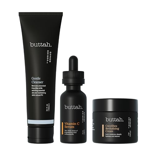 Buttah Skin Transforming Kit for Melanin Rich Skin | CocoShea Revitalizing Cream 2 oz | Vitamin C Serum 1 oz | Buttah Cleanser 3.4 oz | Black Owned Skincare