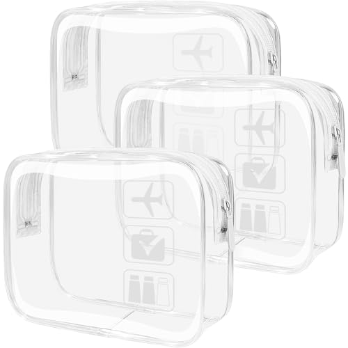 TSA Approved Toiletry Bag - Clear Makeup Bag Waterproof Quart Size Bag, Travel Makeup Cosmetic Bag for Women Travel Car Car Accessories Essentials for Men and Women (3 Pack-Clear)