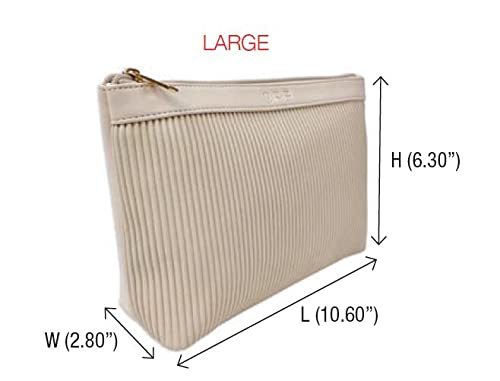 ORB Style Cosmetic Bag-CB302BG-Lines-Large Pouch-Beige