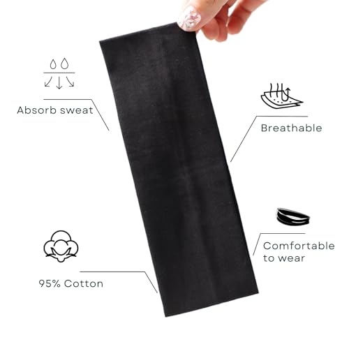 7 PCS Black Headbands for Women Cotton Non Slip Hair Bands Sweat Thick Headband Hair Accessories