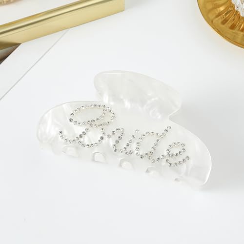 Bride Claw Hair Clip,? Bride White Acrylic Hair Clips with Rhinestone Logo, Bachelorette Party Wedding Birthday Banana Barrettes Hair Decorations for Girl, Trendy Bridal Claws(White)