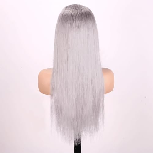 Grey 13x4 Lace Front Wigs Human Hair for Women Silver Straight HD Transparent Lace Front Wigs Human Hair Pre Plucked Glueless Lace Frontal Wigs 24 Inch 180 Density