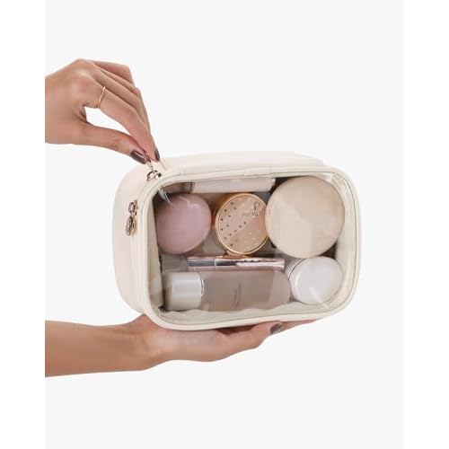 Pocmimut Clear Makeup Bags,Small Makeup Pouch with Large Cosmetic Bag Toiletry Bag Car Accessories Storage for Women,Travel Essentials Organizers,Beige