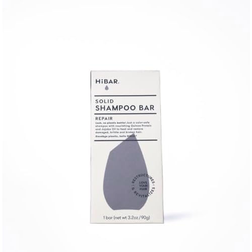 HIBAR - Repair Shampoo Bar - For Damaged, Broken, Brittle Hair - Restore & Nourish - With Quinoa Protein & Jojoba Oil - Plastic-Free - Soap, Paraben & Sulfate-Free - Color Safe & Vegan -1 Solid Bar