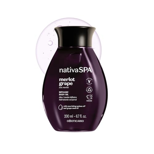 Nativa SPA by O Botic?rio Merlot Grape Biphase Body Oil, with Quinoa & Grapeseed Oils, Silky Glow with Hydration, 6.7 Ounce (200ml)