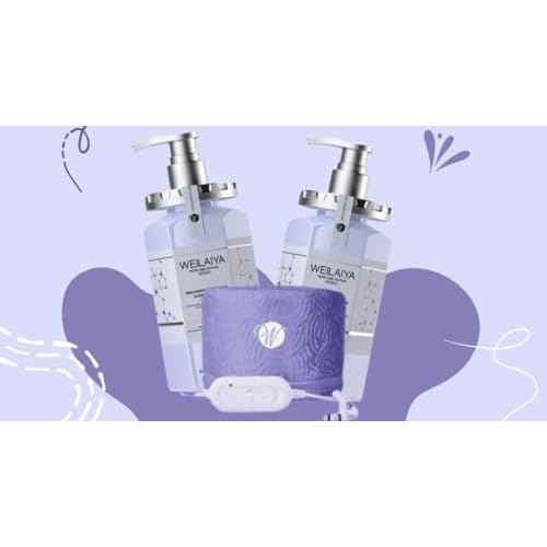 Generic 2X Weilaiya Perfume Repair Series Multi Effect Repair High Gloss Hair Mask 450mL each + FREE Electric Heating Steaming Hair Mask Cap, White