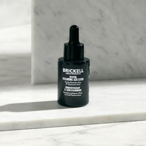Brickell Men's Anti Aging Hyaluronic Acid Serum for Face, Day Face Serum for Men, Natural & Organic Facial Serum With Protein Peptides to Restore Collagen and Firmness, 1 Ounce, Unscented