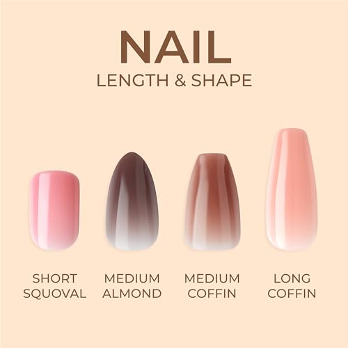 KISS Bare but Better, Press On Nails, Nail glue included, 'Embrace It', Light Nude, Medium Size, Coffin Shape, Includes 28 Nails, 2G Glue, 1 Manicure Stick, 1 Mini File