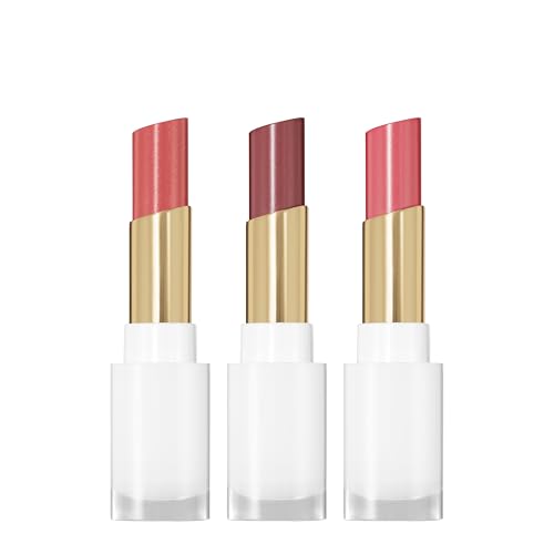 REVLON Super Lustrous Glass Shine Balm Gift Set, 3-Piece, Lipstick Multipack, Hydrating Tinted, Sheer Glossy Finish, 003 Honey Shine, 008 Rum Raisin, 006 Girly Swirly