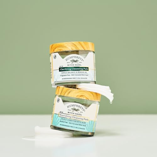 Humphreys Witch Hazel Nourishing Cleansing Pads | Wild Harvested Witch Hazel & Aloe | Hydrating, Natural Alcohol-Free Formula | 60 Rounds