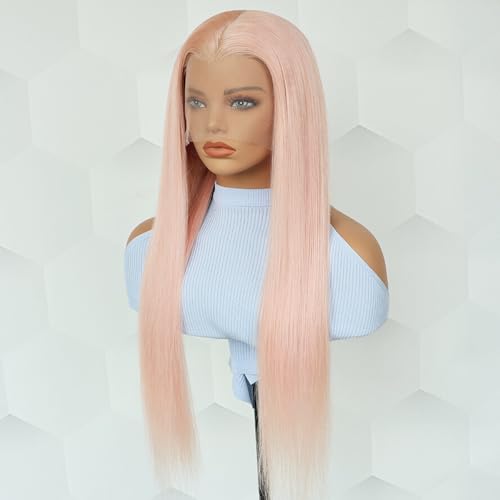 Pink Lace Front Wig Human Hair Pre Plucked With Baby Hair Pink Straight Wig Human Hair 13x4 20inch 180% Density HD Transparent Glueless Colored Wig for Cosplay