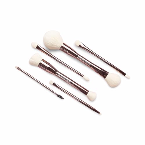 Jenny Patinkin Luxury Dual Ended Makeup Brush Set, 6 Makeup Brushes, Professional & Travel Makeup Brush Set with White Leather Case, 2.5x More Vegan, Soft Bristles for Full Face Flawless Application.