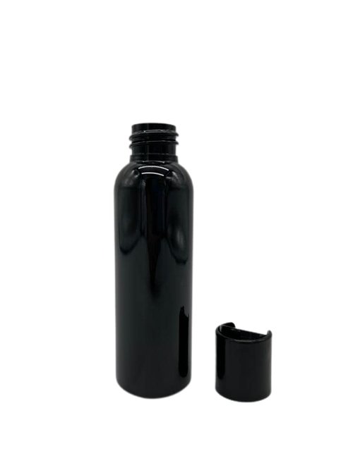 Natural Farms 2 oz Black Cosmo Plastic Bottles -12 Pack Empty Bottle Refillable - BPA Free - Essential Oils - Aromatherapy | Black Disc Caps - Made in the USA