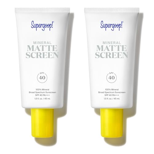Supergoop! Mineral Mattescreen (SPF 40) - Pack of 2, 45 mL - Mineral, Oil-Free Broad Spectrum Sunscreen - Smooths Skin¡¯s Appearance, Minimizes Pores & Controls Shine - Water & Sweat Resistant