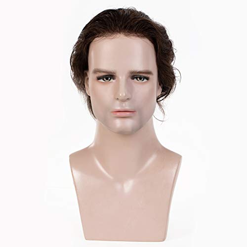 Amiable Men's Toupee - Human Hair Replacement System, Singleknot 0.04mm PU Thin Skin Black Male Hair Unit