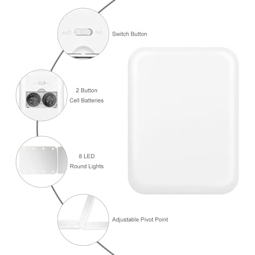 Compact Mirror, 1x/3x Magnification Mini Mirror for Purse, Pocket, Handheld, Stocking Stuffers, Travel Makeup, 2-Sided Foldable, Small Mirror with Led Lights