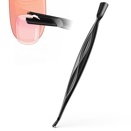 FVION 2-in-1 Cuticle Pusher with Fork, Cuticle Trimmer Dual End Cuticle Remover, Stainless Steel Nail Cuticle Care Tool for Manicure & Pedicure ? Black