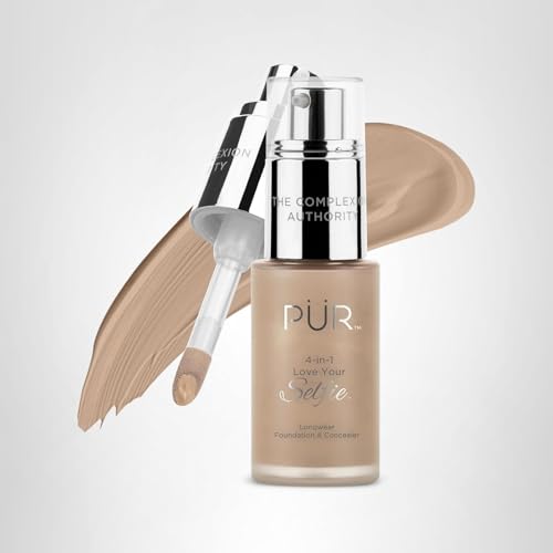 PUR Cosmetics 4-in-1 Love Your Selfie Longwear Foundation and Concealer - Unique, Dual-Applicator Component - Covers Blemishes and Imperfection - Reduce Fine Lines and Wrinkles - TN3-1 oz Makeup