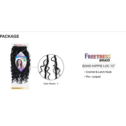 FREETRESS BRAIDS Crochet Braids Boho Hippie Loc 12 inches (3-pack, 1B)