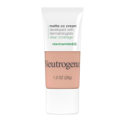 Neutrogena Clear Coverage Flawless Matte CC Cream, Full-Coverage Color Correcting Cream Face Makeup with Niacinamide (b3), Hypoallergenic, Oil Free & -Fragrance Free, Cool Beige, 1 oz