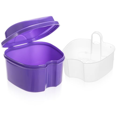 ZENFUN 20 Packs Denture Cases Dental Box For Artificial Teeth Denture Retainer Case Bulk Denture Holder with Strainer Basket Denture Soaking Container False Teeth Storage Box, Individually Sealed