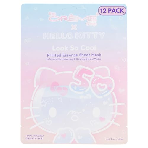 The Cr?me Shop x Hello Kitty Look So Cool Printed Essence Sheet Mask, Infused with Hydrating and Cooling Glacial Water, Korean Face Mask - 50th Year Anniversary Limited Edition (Pack of 12)