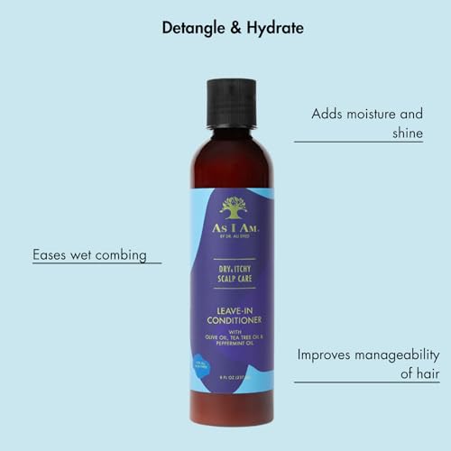 As I Am Dry & Itchy Scalp Care Leave In Conditioner - 8 ounce - Enriched with Olive oil, Tea Tree Oil and Peppermint Oil