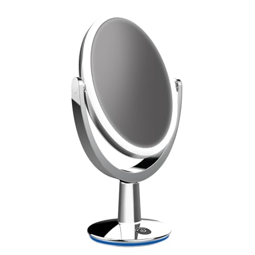 Superstar Oval Shaped Dual-Sided Lighted Makeup Mirror, 1X/5X Magnifying Vanity Makeup Mirror, 360 Degree Rotating Adjustable Brightness Mirror, Brushed Nickel