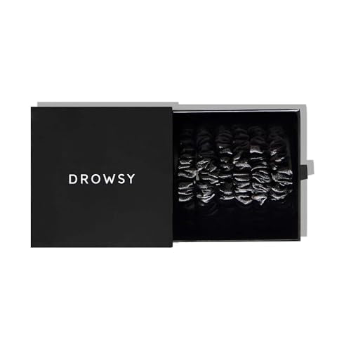 Drowsy Luxury Skinny Silk Scrunchies - Small Mulberry Silk Hair Scrunchies, No Damage Hair Ties to Protect Hair Health & Maintain Moisture - All Hair Types - Pack of 6 (Black Jade)
