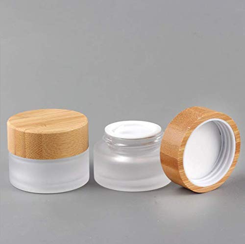 XINGZI 2PCS 30ml/30g/1oz Environmental Bamboo Lid Frosted Glass Bottle Cream Jars Empty Cosmetic Comtainer For Face Cream Eye Cream Lip Balm Ointments Salves Nail Powder