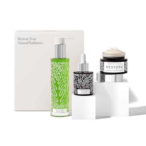 Naked & Thriving The Advanced Renewal Routine | Restore Ultra-Rich Night Cream (50g) + Refresh Gentle Enzyme Cleanser (120ml) + Renew Resurfacing Night Serum (30ml) (Set of 3)