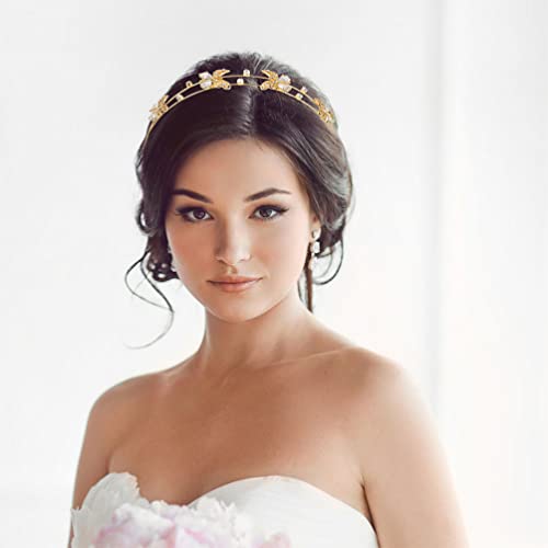 Beaupretty Bride Wedding Headband, Rhinestone Crystal Ornament Butterflies Girls Crown Tiara for Females (Golden)
