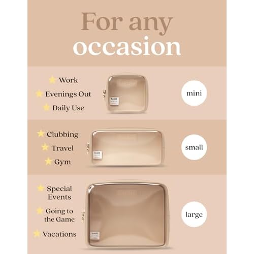 Clear Cosmetic Bags Set of 3, Mini Small Large Makeup Bags For Women Clear Pouch Cosmetics Cases Zipper Cute Pouches Make Up Travel Toiletry Essentials Preppy Purse Organizer Makeup Cases, Sand