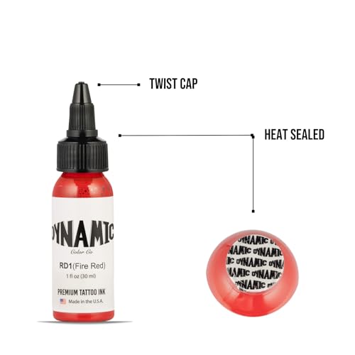 Dynamic Color Co- Fire Red Tattoo Ink, Made in USA, Sterilized, Vibrant, Vegan, Since 1990, (1oz Bottle)