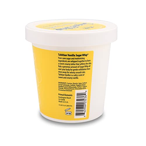 Primal Elements Sugar Scrub, Exfoliating Sugar Whip, Face and Body Cleanser, Moisturizer, Tahitian Vanilla, 10 oz Package