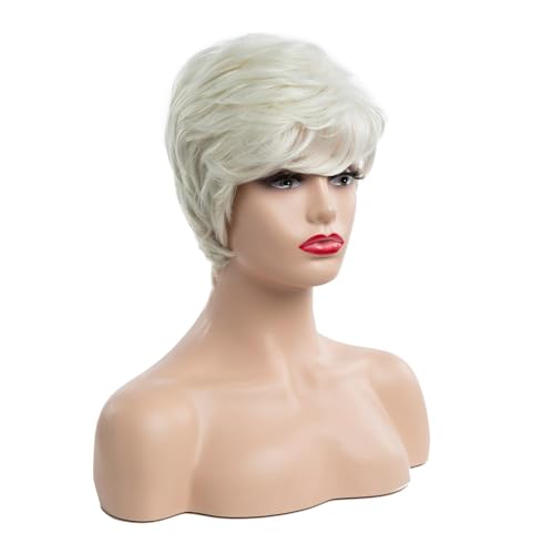 Short Curly Off-White with Golden Undertones Synthetic Wigs for Women, Natural Layered Curly Wig, Lightweight, Perfect for Daily Use