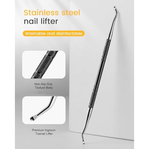 BEZOX Long Metal Nail File, Stainless Steel Fingernail File for Thick and Fungal Nails with Dual-Ended Toenail Lifter ? The Ultimate Manicure & Pedicure Tool for Men and Women¡¯s Nail Care - Black