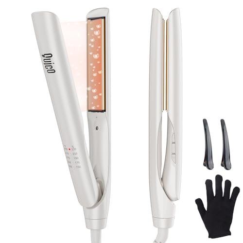 Quico Flat Iron Hair Straightener, 100-240V Dual Voltage Travel Hair Straightener and Curler with 15s Heat Up, Professional Negative Ion Ceramic Flat Iron for Less Frizz, 5 Temp & Auto Shut-Off