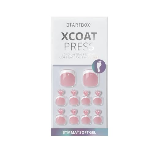 BTArtbox Press on Toenails Short, White French Tips Toenail Press Ons Square for Women, Light Weight Press on Toe Nails with Glue, Fake Toenails in 16 Sizes- 32 Toenails Kit, Timeless Grace