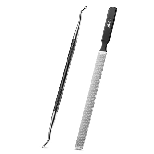 BALUCA Toenail File for Thick Nails & Ingrown Relief | Heavy Duty Metal Emery Board with Toenail Lifter for Seniors, Coarse Grit & Durable Stainless Steel Design (Black, 1.0, Count, 180/240 Grit)