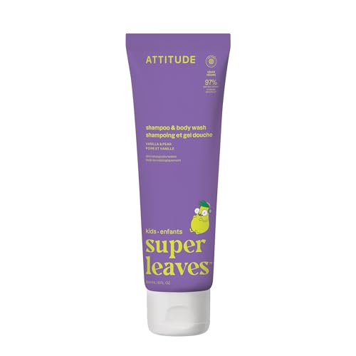 ATTITUDE Shampoo and Body Wash for Kids, EWG Verified, Dermatologically Tested, Plant- and Mineral-Based Ingredients, Vegan, Vanilla & Pear, 8 Fl Oz