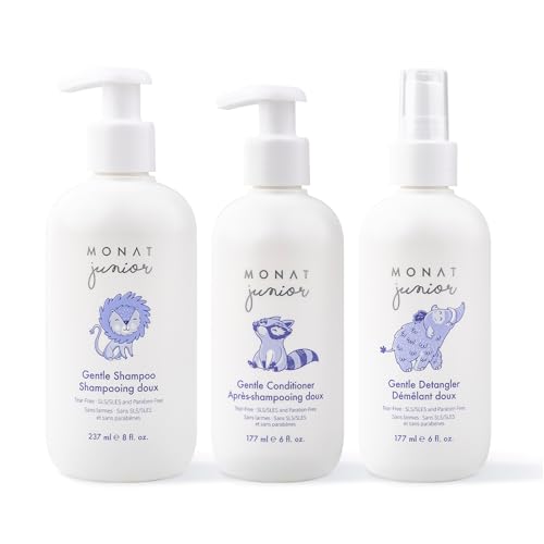 MONAT Junior Gentle 3-in-1 Hair Care System - Shampoo, Conditioner, Detangler for Children (8 fl. oz./6 fl. oz.)